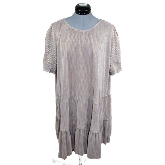 SEE AND BE SEEN Medium Dark Gold Swing Dress Pleated Ruffle Shimmer Party - Picture 1 of 4